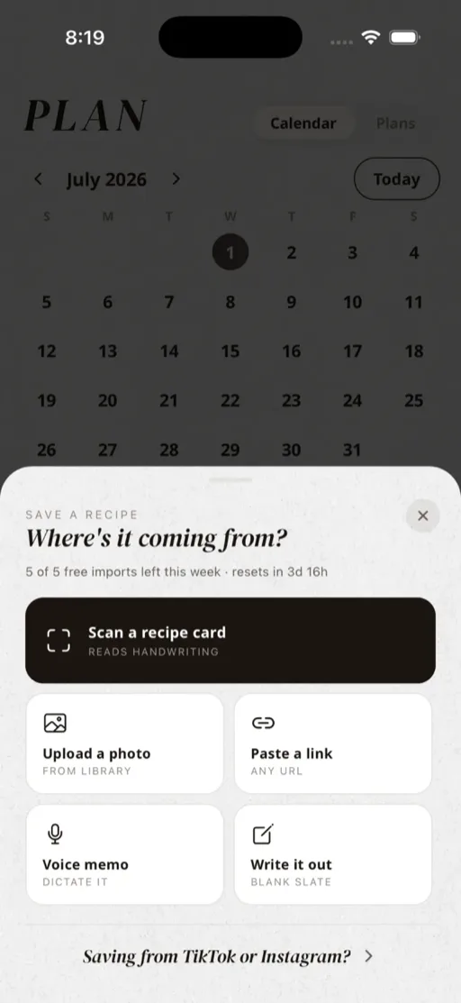 Add recipe to Tradish